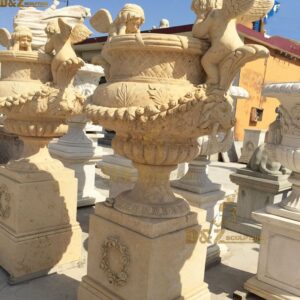 Big White Stone Antic Flower Pot with Angels