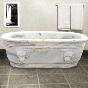 High Quality Simple White Marble Lion Head Bathtub