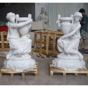 Natural Marble Nude Lady Statue Flowerpot For Outdoor Decoration