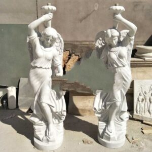 Marble Stone Roman Column With Lady Statue Sculpture