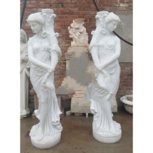 Marble Stone Roman Column With Lady Statue Sculpture