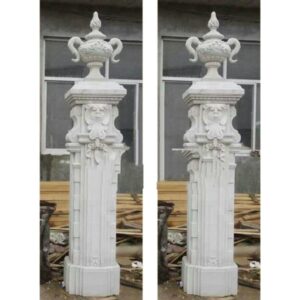 Outdoor Garden Decoration Beautiful Lady Marble Lamp Post Statue With Light